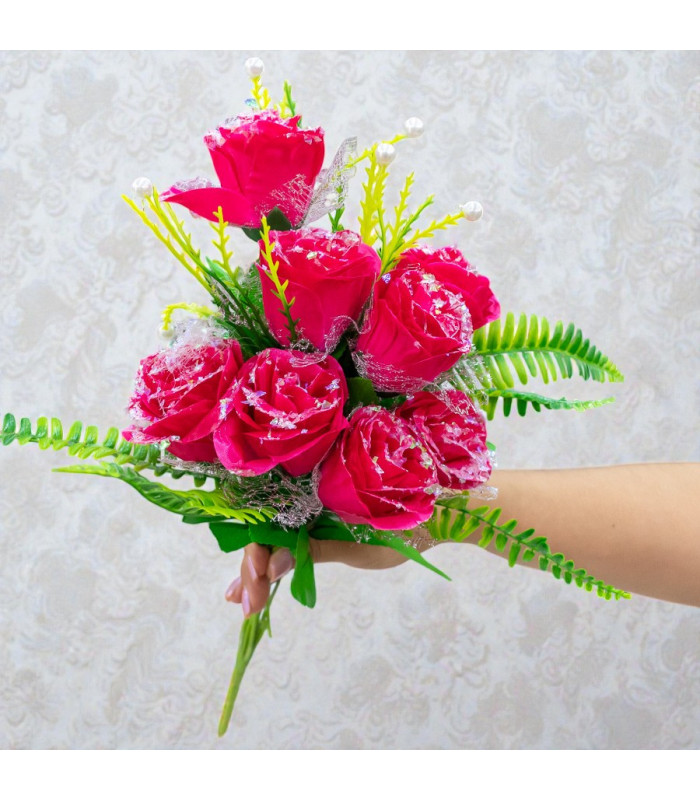 RAMO ARTIFICIAL ROSA CON  BRILLOSO 9CABEZA