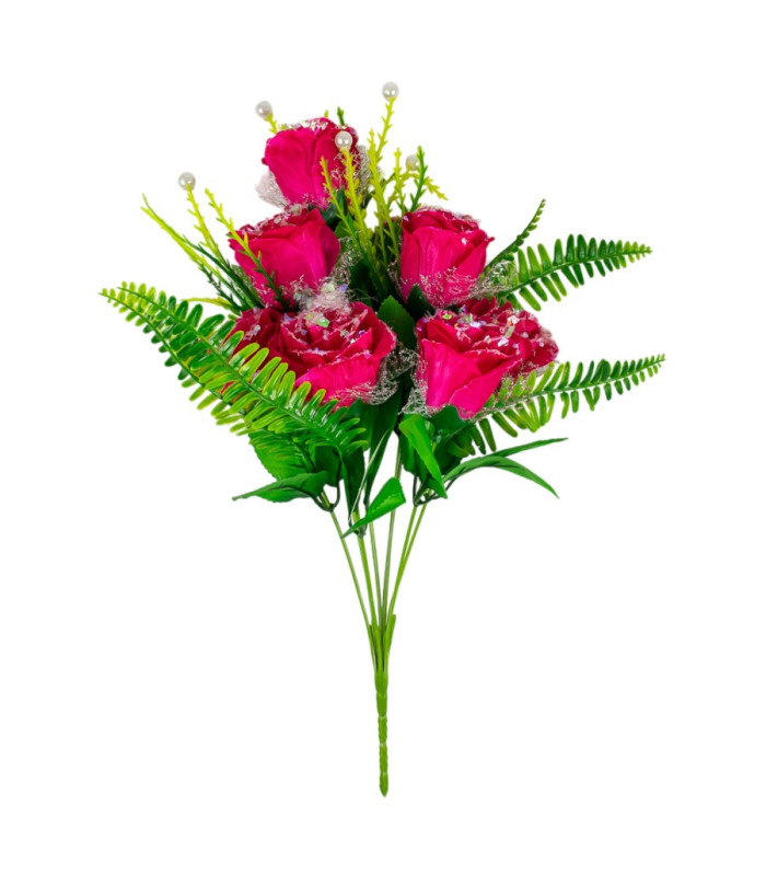 FLOR ROSA TUL BRILLOSO 9CABEZA