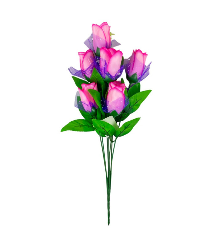 FLOR ROSA CON TUL 7 CABEZA