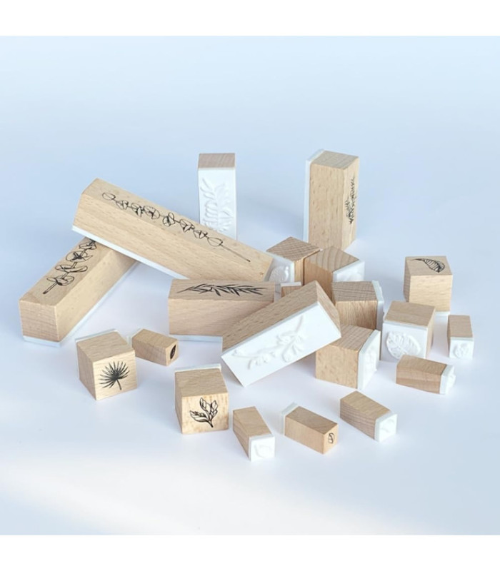 SELLO MADERA HOJAS Y FLOR 22PCS
