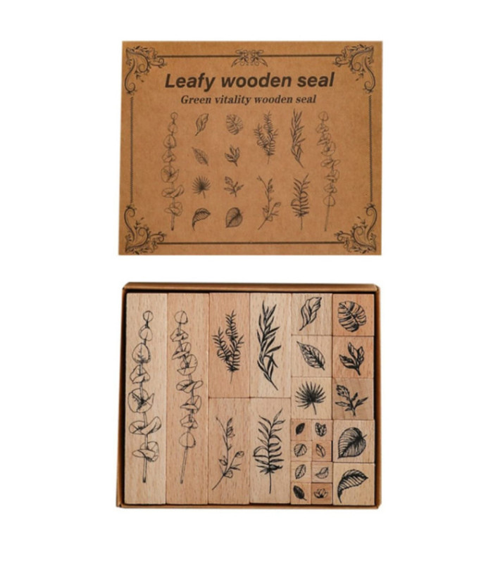 SELLO MADERA HOJAS Y FLOR 22PCS