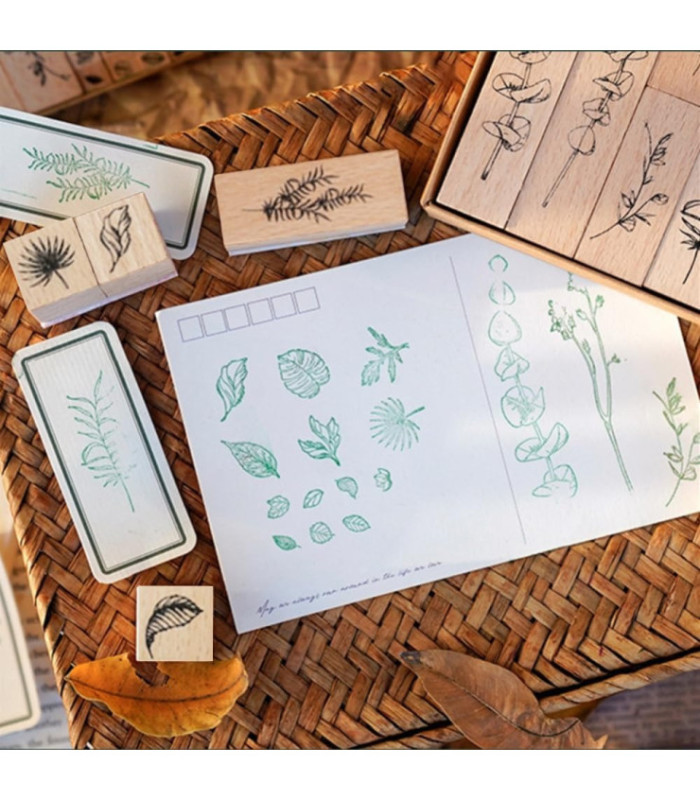 SELLO MADERA HOJAS Y FLOR 22PCS