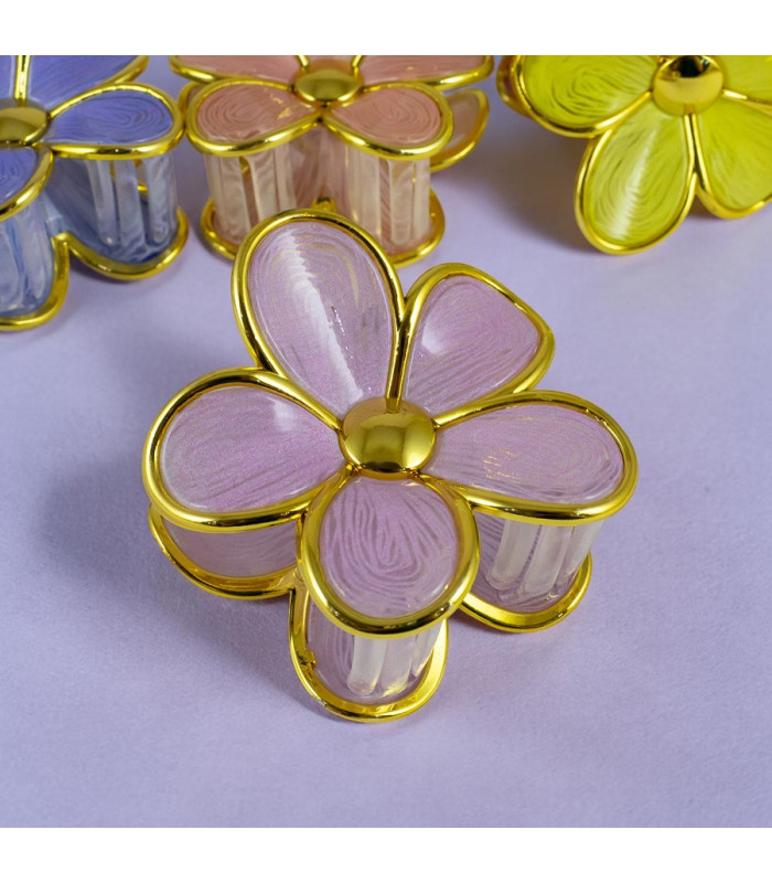 PINZA CABELLO FLOR BORDE DORADO 7CM