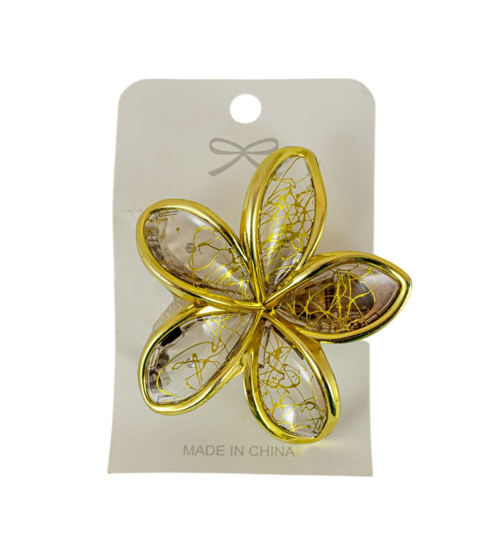 PINZA FLOR DETALLE Y BORDE DORADO 8CM