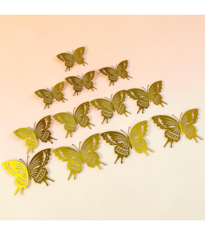 Mariposa decorativa 3D con adhesivo 12 piezas