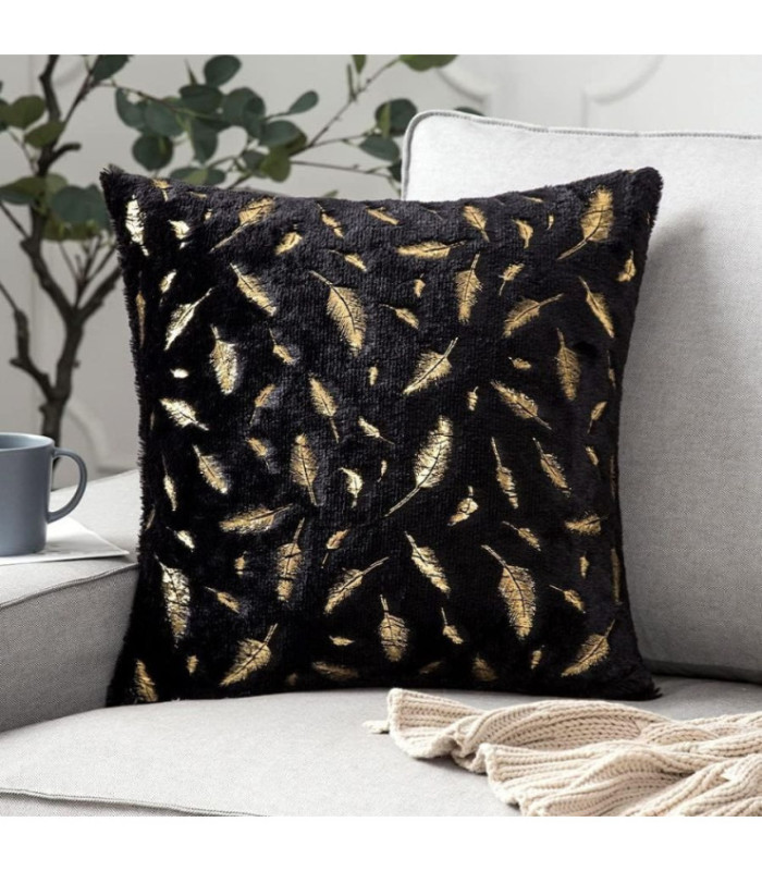 FUNDA P/ ALMOHADA RELIEVE PLUMA DORADA 42x42CM