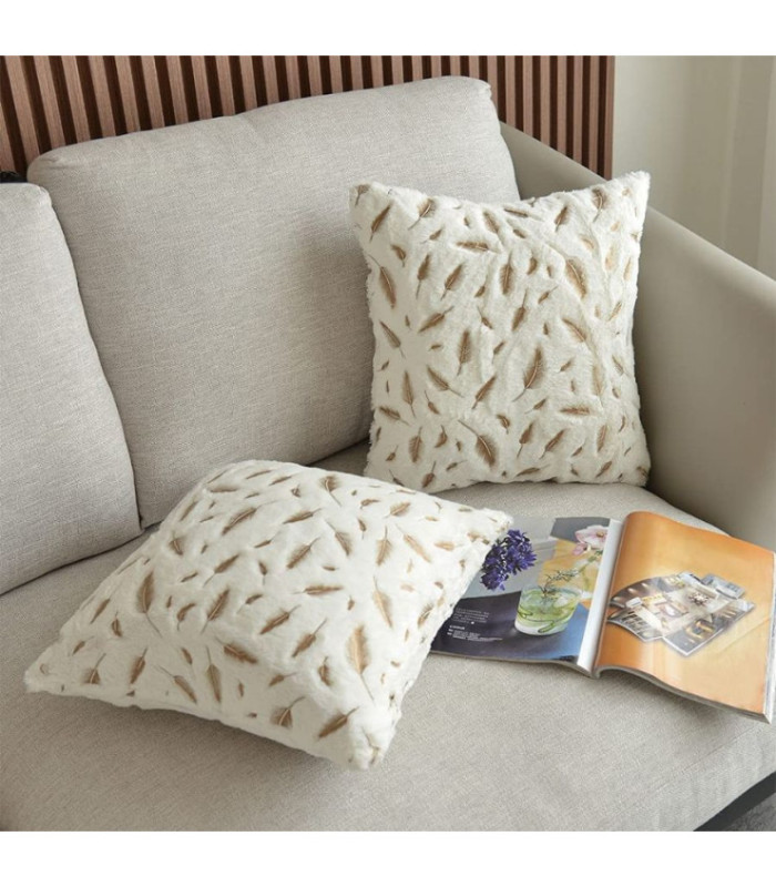 FUNDA P/ ALMOHADA RELIEVE PLUMA DORADA 42x42CM