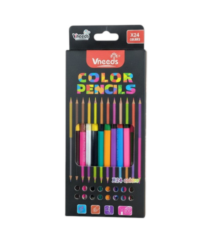 LAPIZ DE COLOR DOBLE PUNTA 24 COLORES VNEEDS