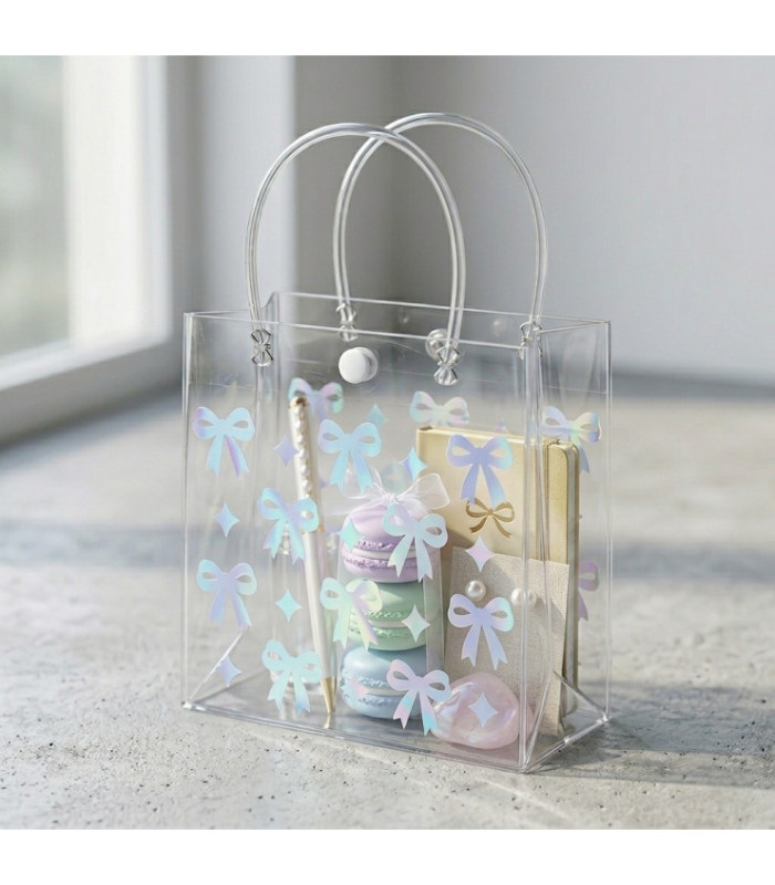 BOLSA TRANSPARENTE MOÑO HOLOGRAFICO 15x15x8CM