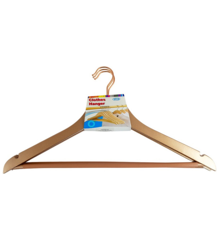 PERCHA DE MADERA ORO, ROSA, PLATA 44.5CM 3PCS