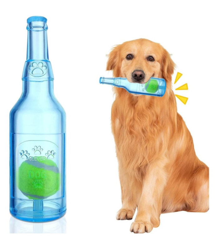 CHIFLE BOTELLA CON PELOTA P/ MASCOTA