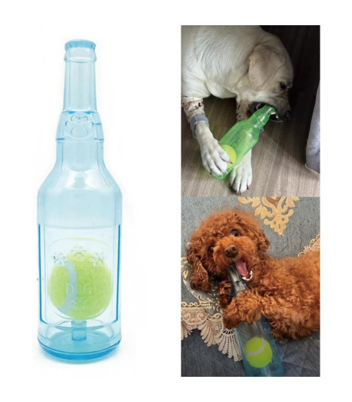 CHIFLE BOTELLA CON PELOTA P/ MASCOTA