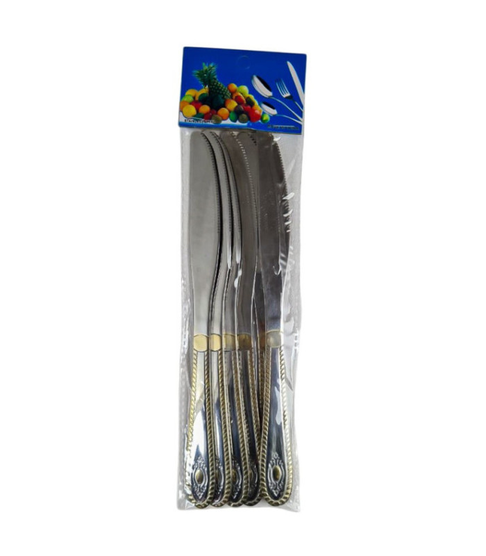 CUCHILLO ACERO INOX BORDE DORADO 6PCS