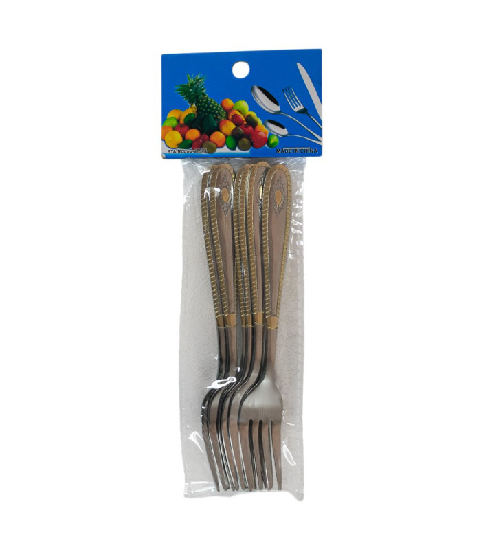 TENEDOR ACERO INOX BORDE DORADO 14.5CM 6PCS