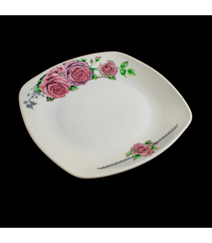 PLATO PLAYO CUADRADO CON ROSA 18.6CM