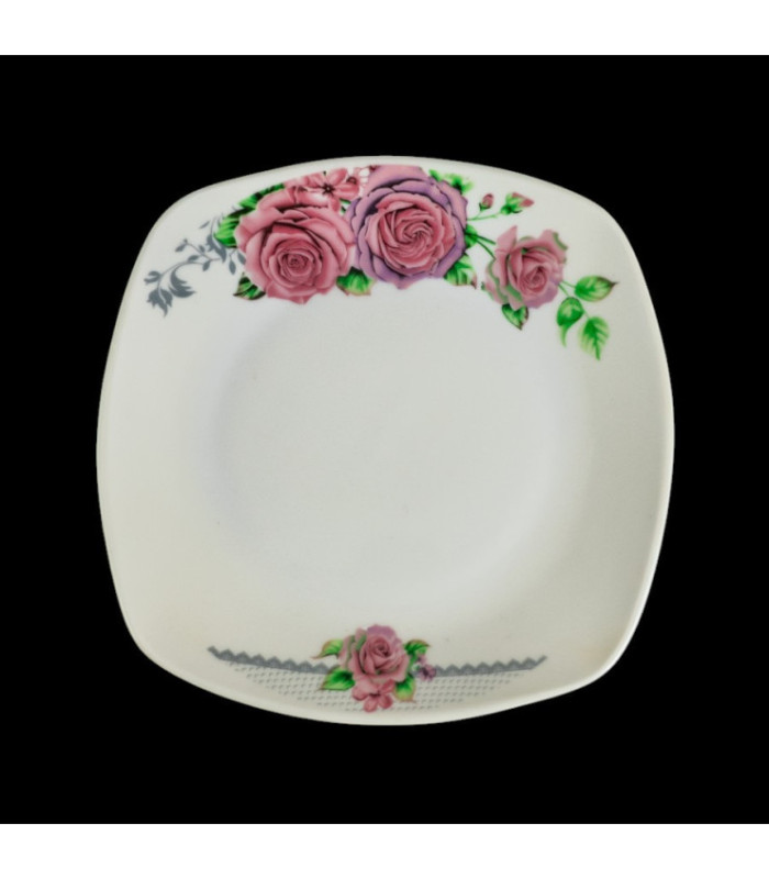 PLATO PLAYO CUADRADO CON ROSA 18.6CM
