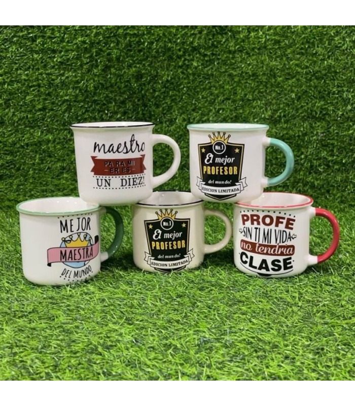 TAZA DE CERAMICA MANIJA Y BORDE COLORIDO