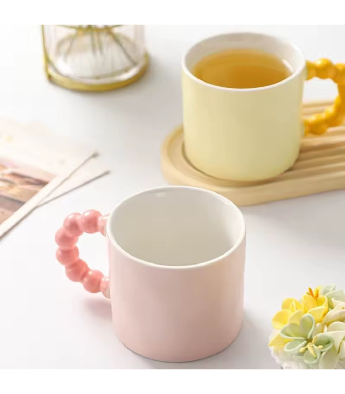 TAZA DE CERAMICA CON MANIJA DE PERLA