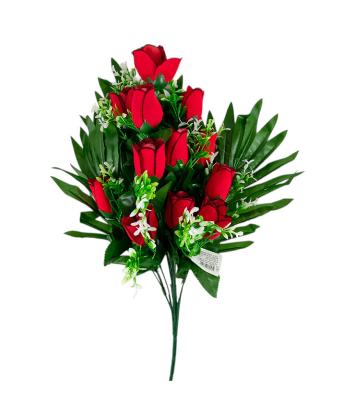 RAMO ARTIFICIAL  ROSA ROJAS 12 CABEZA CON PALMA
