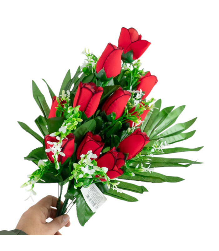 RAMO ARTIFICIAL  ROSA ROJAS 12 CABEZA CON PALMA
