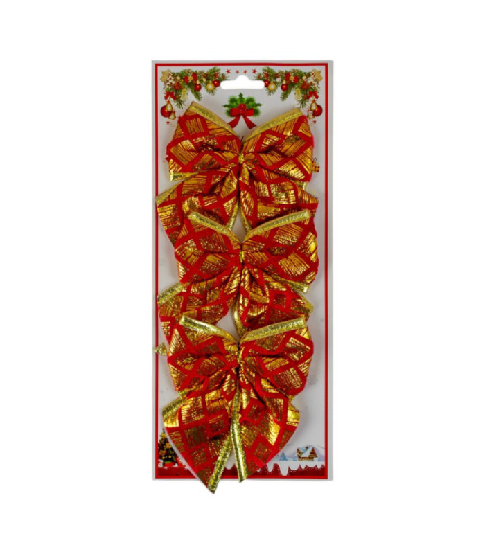 MOÑO NAVIDEÑO ROJO CON DORADO 3PCS