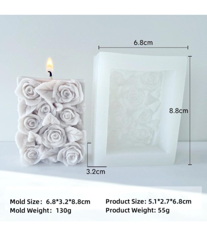 MOLDE SILICONA RECTANGULAR ROSAS 6.8x8.8CM