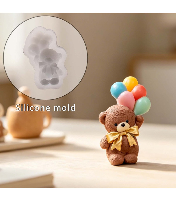 MOLDE SILICONA OSO CON GLOBO 7.6x2.2CM