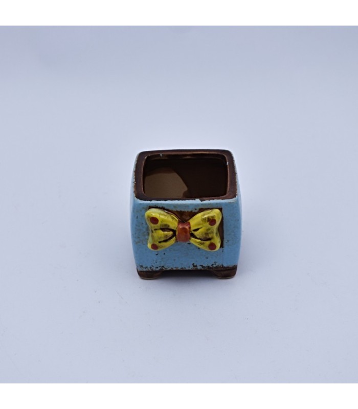 Maceta cuadrada con moño 7.5x6.5x6cm