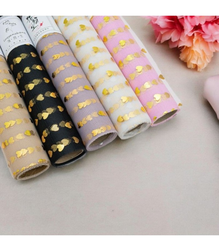 Malla con corazón para envolver ramos 50cmx5m