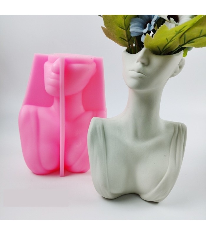 Molde de silicona maceta mujer medio cuerpo 17.5x1