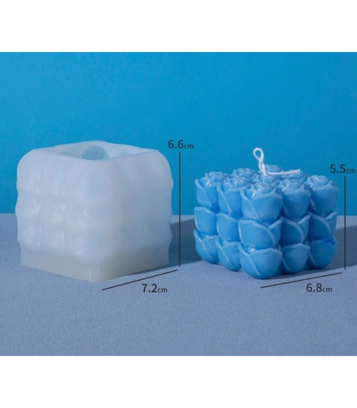 Molde de silicona rosas tipo cubo 7.2x6.6cm