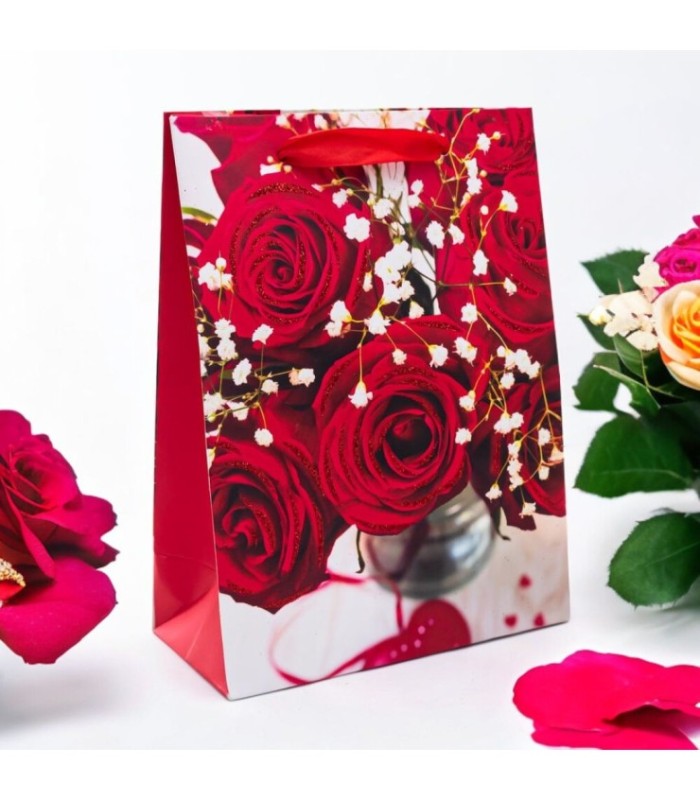 Bolsa para regalo diseño de rosas 26x33cm