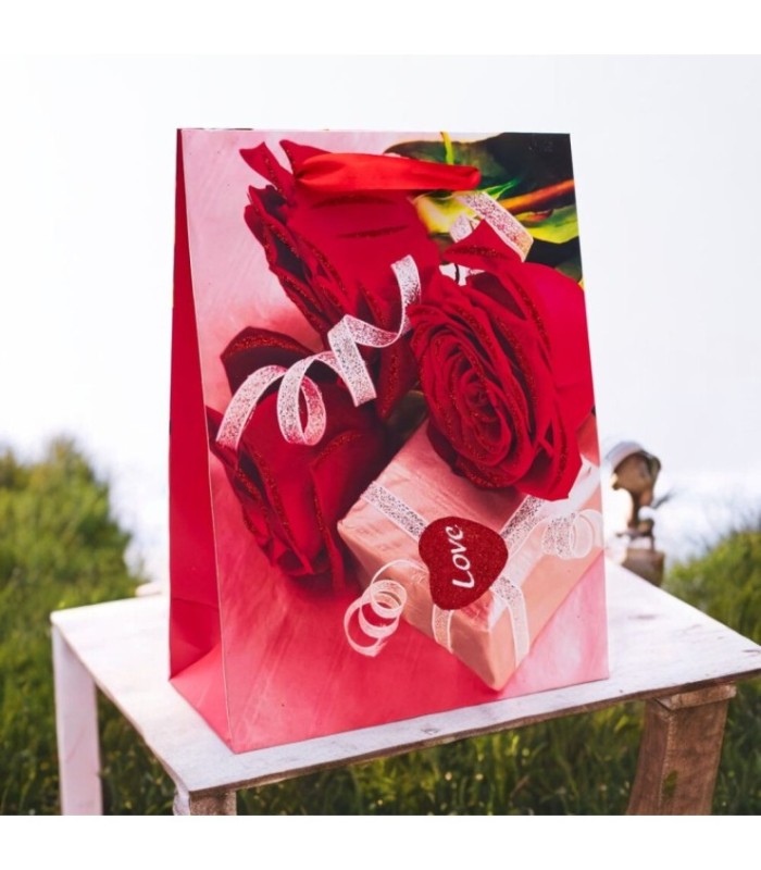 Bolsa para regalo diseño de rosas 26x33cm