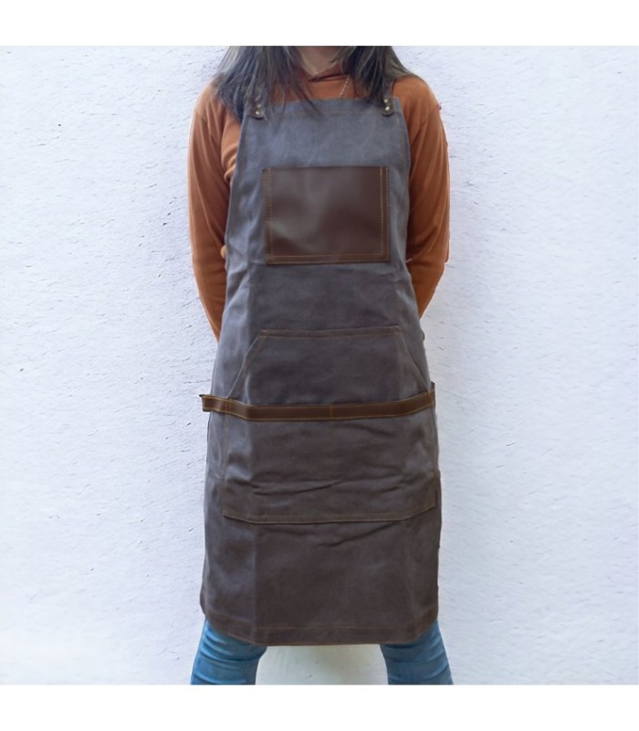 Delantal tela de jeans con bolsillo