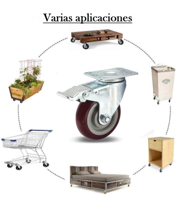 Rueda para mueble 105mm 80kg con freno