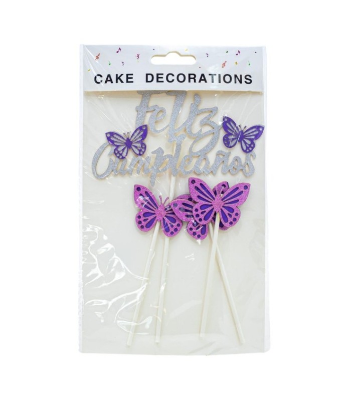 Topper feliz cumpleaños diseño mariposa
