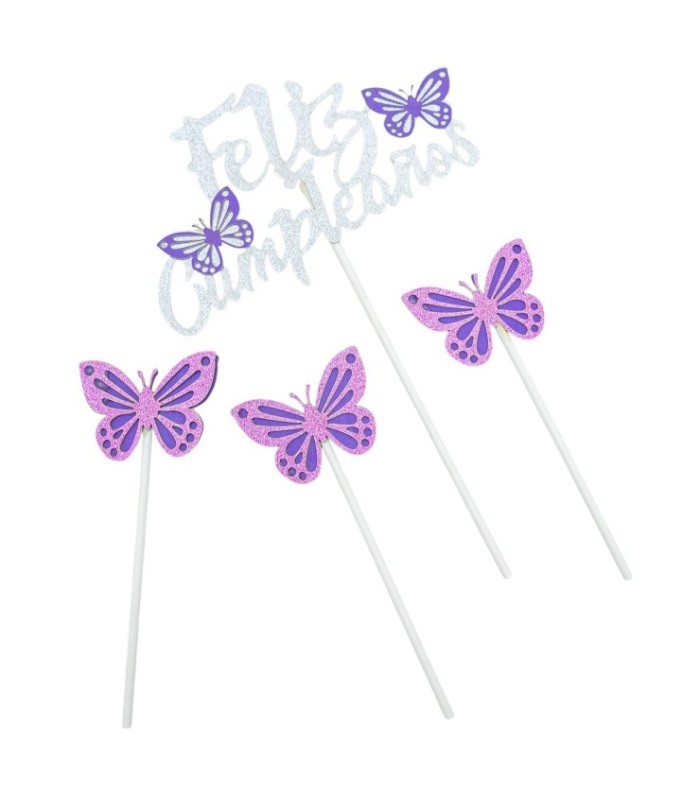Topper feliz cumpleaños diseño mariposa