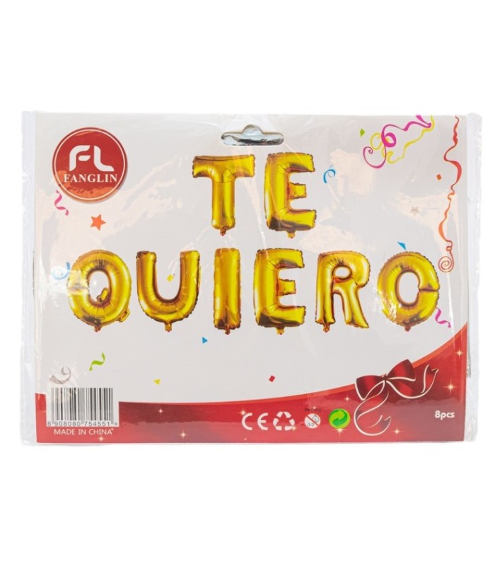 Globo letra TE QUIERO dorado y plateado
