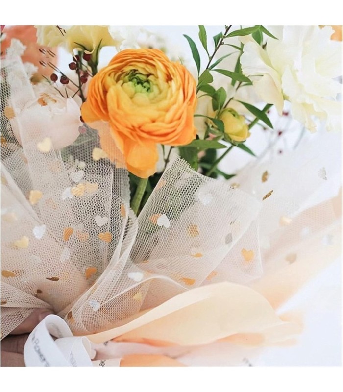 Malla con corazón para envolver ramos 50cmx5m