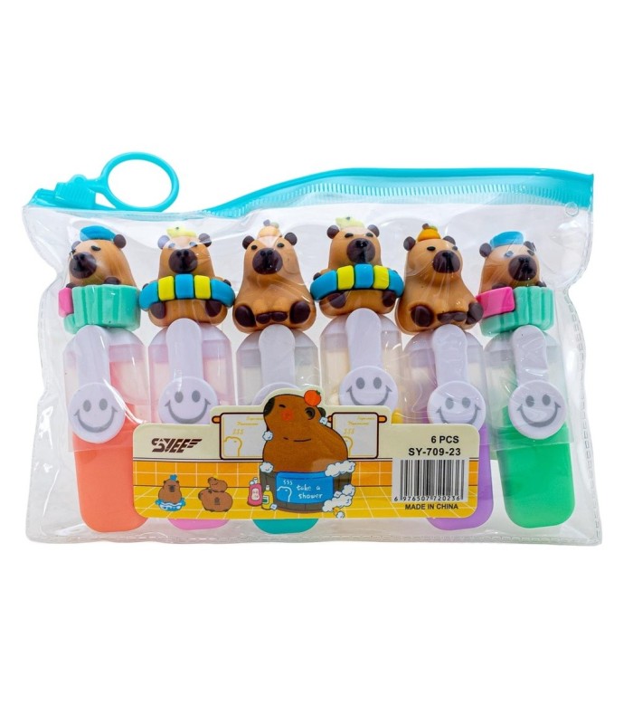 Resaltador diseño capibara y unicornio 6 piezas