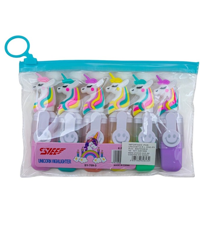 Resaltador diseño capibara y unicornio 6 piezas